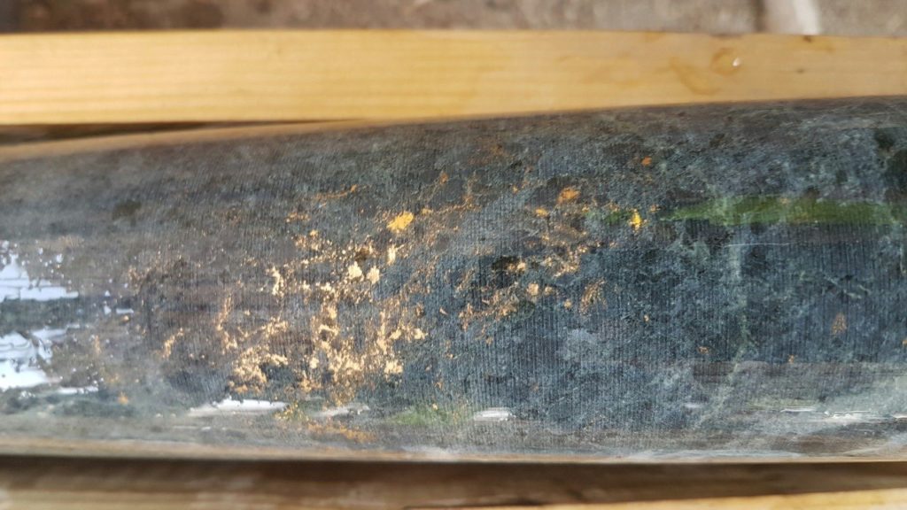 Abundant coarse grained gold in drill core from hole 3 at Segele